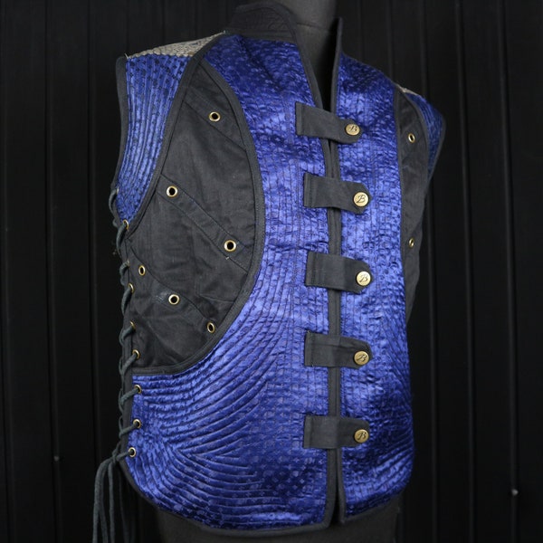 ZANE - 42"-46" Chest RIVIA DOUBLET - Size S-M, Adjustable Sleeveless Jacket Vest, Silk & Cotton, Cord Fastening, Cosplay, Performance, Fire