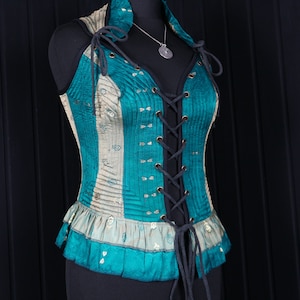 SHELAGH Ophelia Bodice Top -  Size M 34&quot;-38&quot; Overbust, Adjustable Front Lacings, Colourful Silk Corset, Bellydance, Cosplay, Fantasy