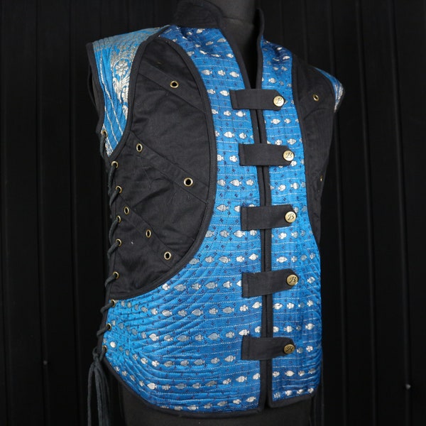 VASCO - 40"-44" Chest RIVIA DOUBLET - Size S-M, Adjustable Sleeveless Jacket Vest, Silk & Cotton, Cord Fastening, Cosplay, Performance, Fire