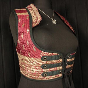 ROUGE BLOOM - 40-44&quot; Underbust Arabella Choli - Size XL Silk Vest, Midriff Top, Cropped Corset Top, Cosplay Dance, Pirate Renfaire Larp
