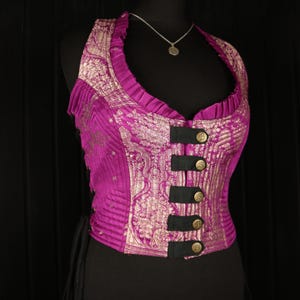 NEFELI - 34&quot;-38&quot; Overbust MALLACA Bodice Top - Size M Adjustable Side Lacing, Colourful Silk Corset, Bellydance, Cosplay, Fantasy, Pirate