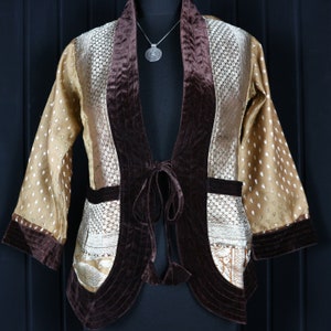 HONEYSUCKLE - 36" Bust SHAKTI Jacket - Size S , Velvet & Silk Cover-up, Short Coat, Bolero Wrap, Boho, Elegant Evening Wear, Dressy, Bridal