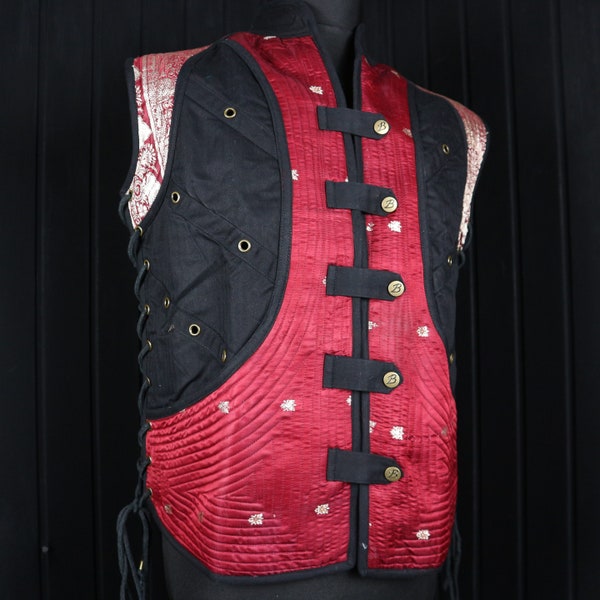 LAMBERT - 42"-46" Chest RIVIA DOUBLET - Size S-M Adjustable Sleeveless Jacket Vest, Silk & Cotton, Cord Fastening, Cosplay, Fire Performance