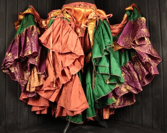 CORDELIA - 28"-48" Waist Adjustable VAGABOND Skirt- Length 39", Colourful Silk Full Tiered Cosplay Skirt, Larp, RenFaire, Costume