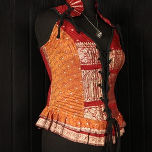 BELINDA, Ophelia Bodice Top -  Size S 32&quot;-36&quot; Overbust, Adjustable Front Lacings, Colourful Silk Corset, Bellydance, Cosplay, Fantasy