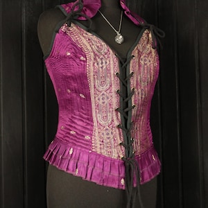 BRANWEN, Ophelia Bodice Top -  Size L 34&quot;-38&quot; Overbust, Adjustable Front Lacings, Colourful Silk Corset, Bellydance, Cosplay, Fantasy