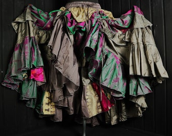 MEMPHIS - 28"-48" Waist Adjustable VAGABOND Skirt, Length 39", Colourful Silk Full Tiered Cosplay Skirt, Larp, RenFaire, Costume, Show