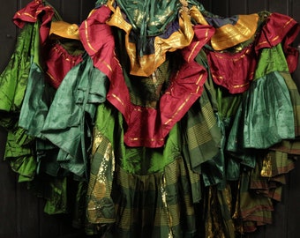 CERIDWEN - 26"-46" Waist Adjustable VAGABOND Skirt, Length 38", Colourful Silk Full Tiered Cosplay Skirt, Larp, RenFaire