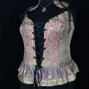 BRIELLA Ophelia Bodice Top -  Size XL 38&quot;-42&quot; Overbust, Adjustable Front Lacings, Colourful Silk Corset, Bellydance, Cosplay, Fantasy