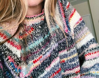 Hand Knit Scrap Yarn Sweater - Etsy