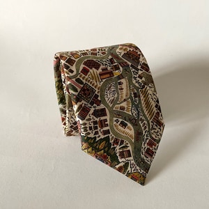 Corbata a medida para hombre Liberty of London "Patrón de Mapa" - Estampado retro novedoso, fina, de corte clásico y pañuelo de bolsillo / Boda/Regalo