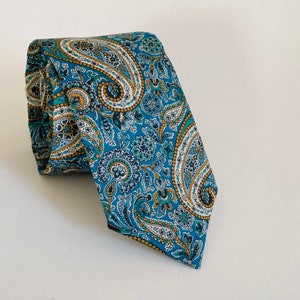 Liberty of London “Lee Manor" Bespoke Men’s Tie - Teal Vintage Paisley Skinny, Slim, Classic Cut Necktie and Pocket Square / Wedding / Gift