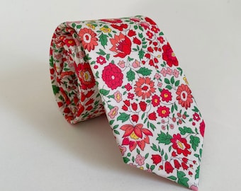 Gravata masculina Liberty of London – Gravata de algodão floral rosa e lenço de bolso