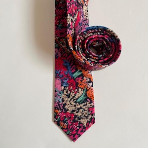 Liberty of London “Darley Hillside” Bespoke Men’s Tie Black Pink Floral Skinny, Slim, Classic Cut Tie - Pocket Square / Wedding / Gift