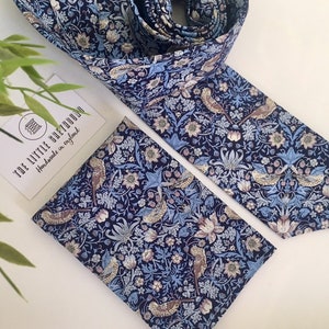 Liberty London Strawberry Thief Men’s Tie – Handmade Cotton Necktie and Pocket Square William Morris