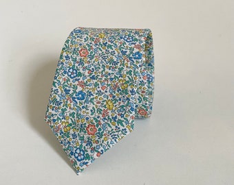 Liberty of London “Katie and Millie" Pastel Bespoke Men’s Tie - Floral Ditsy Skinny, Slim, Classic Cut Necktie and Pocket Square / Wedding