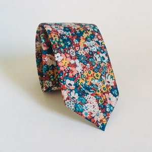 Liberty of London “Thorpe Hill&quot; Bespoke Men’s Tie -Burgundy Teal Floral Skinny, Slim, Classic Cut Necktie and Pocket Square / Wedding / Gift