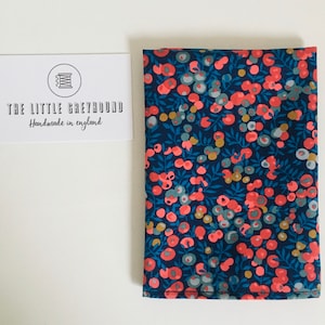 Liberty of London “Wiltshire" Tana Lawn 100% Cotton Pocket Square / Navy Red Berry Print Handkerchief - Gift or Wedding Favour - Accessory