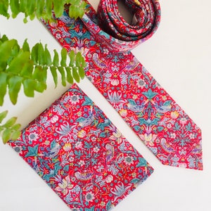 Liberty of London „Erdbeerdieb“ Maßgeschneiderte Herrenkrawatte -William Morris Skinny, Slim, Classic Krawatte und Einstecktuch / Hochzeit / Geschenk