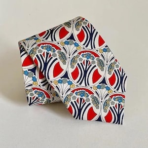Liberty of London “Mauverina" Bespoke Men’s Tie Red Art Nouveau Vintage Skinny, Slim, Classic Necktie and Handkerchief / Wedding / Gift