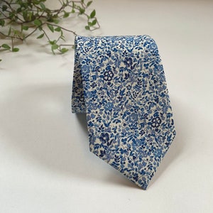 Liberty of London “Katie and Millie" Bespoke Men’s Tie - Blue Floral Skinny, Slim, Regular Cut Necktie and Pocket Square / Wedding / Gift