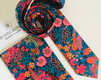 Gravata e lenço de bolso masculinos Liberty London Floral Ciara – Algodão feito à mão