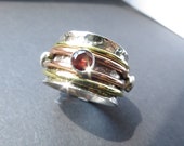 Size 9 Spinner Ring Meditation Ring Garnet Worry ring stacking Unisex gemstone 925 Sterling Silver faceted Amethyst unisex ring copper