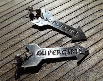 Supergirl earrings made of 925 Sterling Silver with stainless steel earstuds long arrow earrings retro look