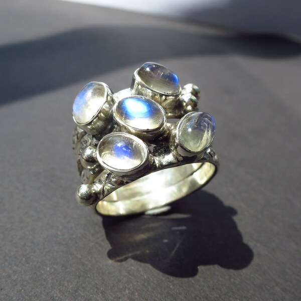 Moonstone ring white labradorite blue fire Size 11 gemstone 925 Silver birthstone november gift present birthday