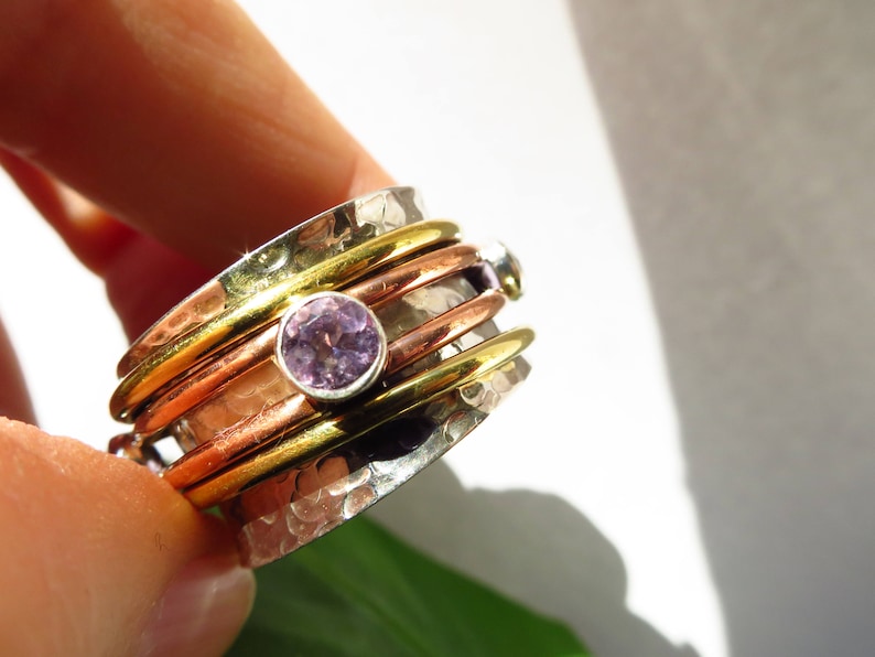 Spinner Ring Meditation Ring Amethyst Worry ring stacking Unisex Size 8 gemstone 925 Silver birthstone november gift present birthday