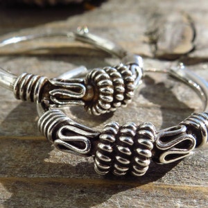 Hoops earrings sterling silver 21mm diameter solid 925 sterling silver ethno silver Loops boho unisex ethno patern tribal
