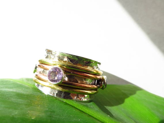 Spinner Ring Meditation Ring Amethyst Worry ring stacking Unisex Size 8 gemstone 925 Silver birthstone november gift present birthday