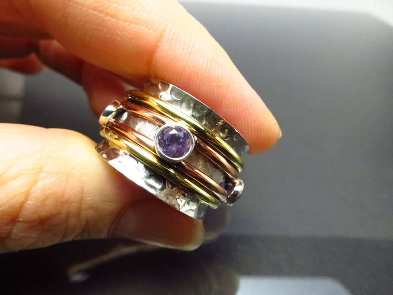 Spinner Ring Meditation Ring Amethyst Worry ring stacking Unisex Size 8 gemstone 925 Silver birthstone november gift present birthday