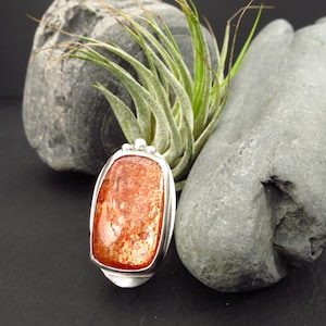 Zonnesteen Ring Zilver Zonnesteen Cabochon Tanzania Confetti Zonnesteen Ring Zonnesteen Afrika Statement Ring GR8 Energiesteenring