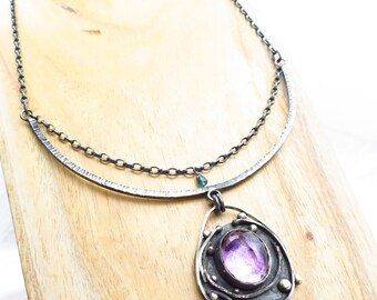 Purple Trace to the Timeline Amethyst Pendant Collier amethyst natural gemstone pendant set in 925 sterling silver with tourmaline drop