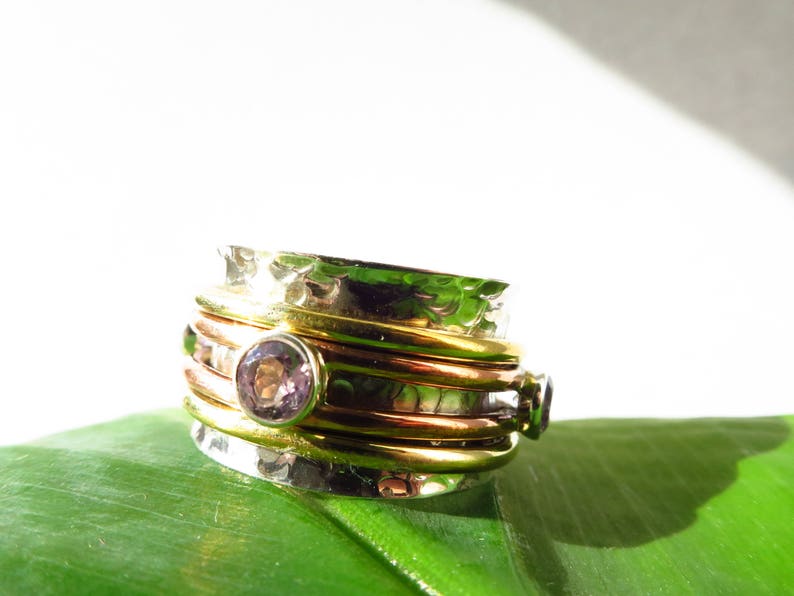 Spinner Ring Meditation Ring Amethyst Worry ring stacking Unisex Size 8 gemstone 925 Silver birthstone november gift present birthday