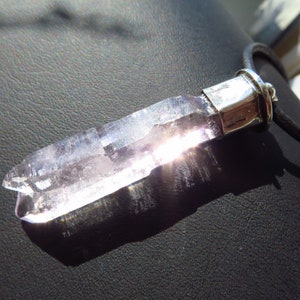 Veracruz Amethyst Natural double point Crystal Pendant Clear Natural  Gemstone Set in 925 Sterling Silver Vera Cruz Mexico Leather