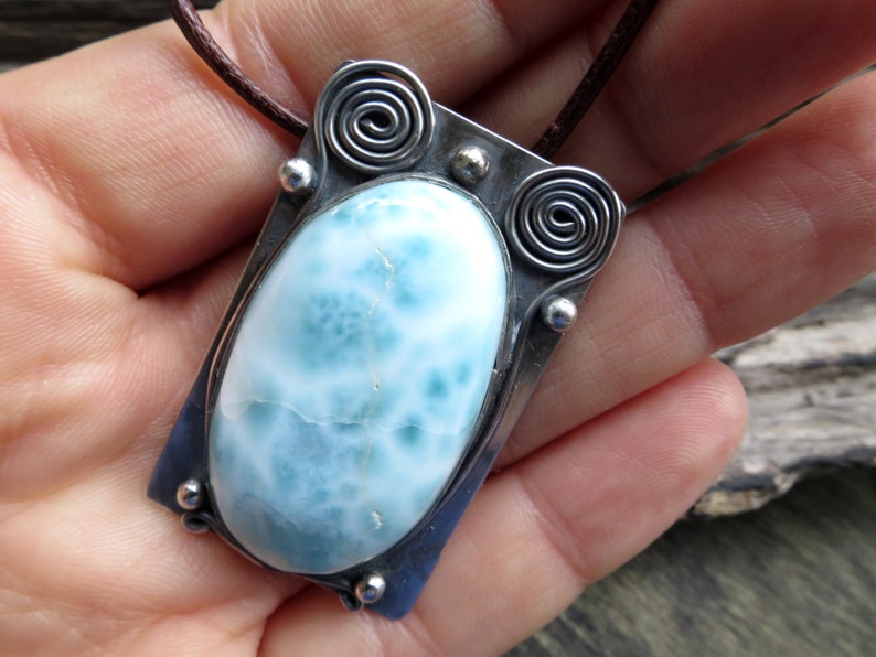 Blue Larimar Silver pendant silver atlantis blue necklace 925 silver with birthstone october gift present birthday girlfriend