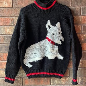 vintage women’s Christmas sweater Scottie dog size small winter fashion clothing