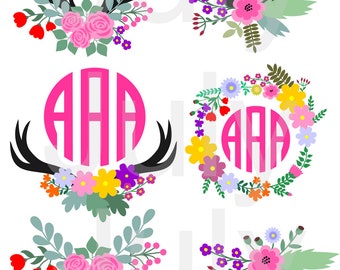 Floral Antler svg, Antler flower SVG cut file, Flower svg, Antler Cut Files, Antlers Clip Art, Deer Antler SVG, Monogram Antler svg