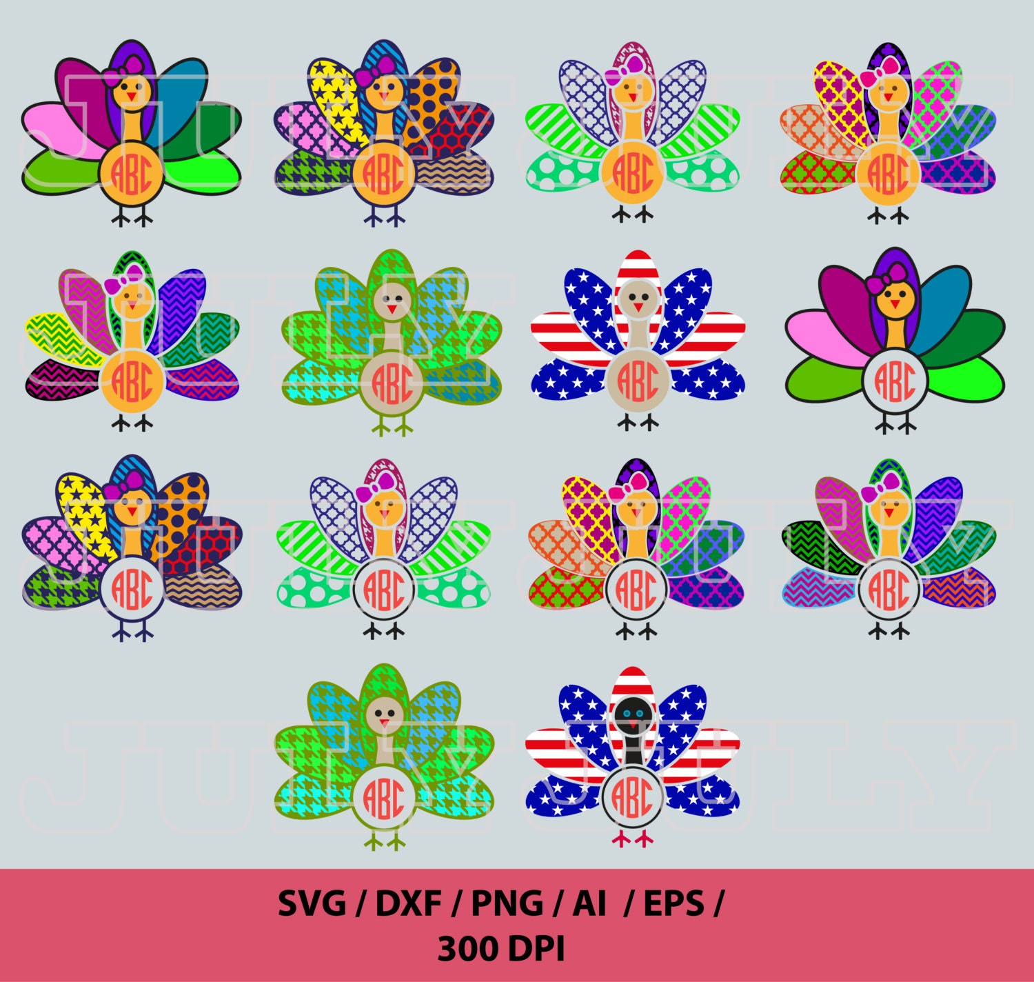 Download Turkey SVG Monogram Patterned Turkey SVG Thanksgiving svg | Etsy