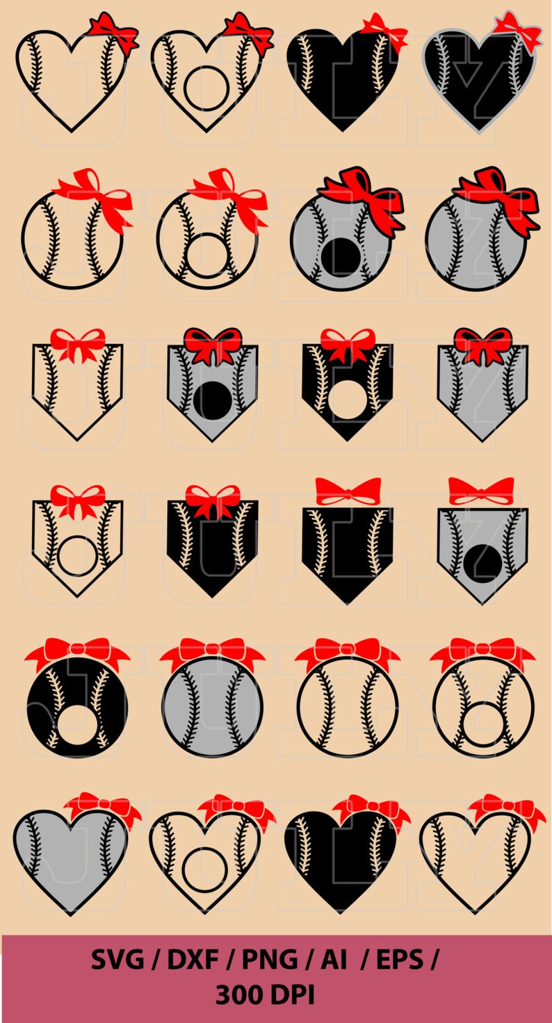 Baseball with bows svg Baseball SVG Baseball Cut Files Etsy