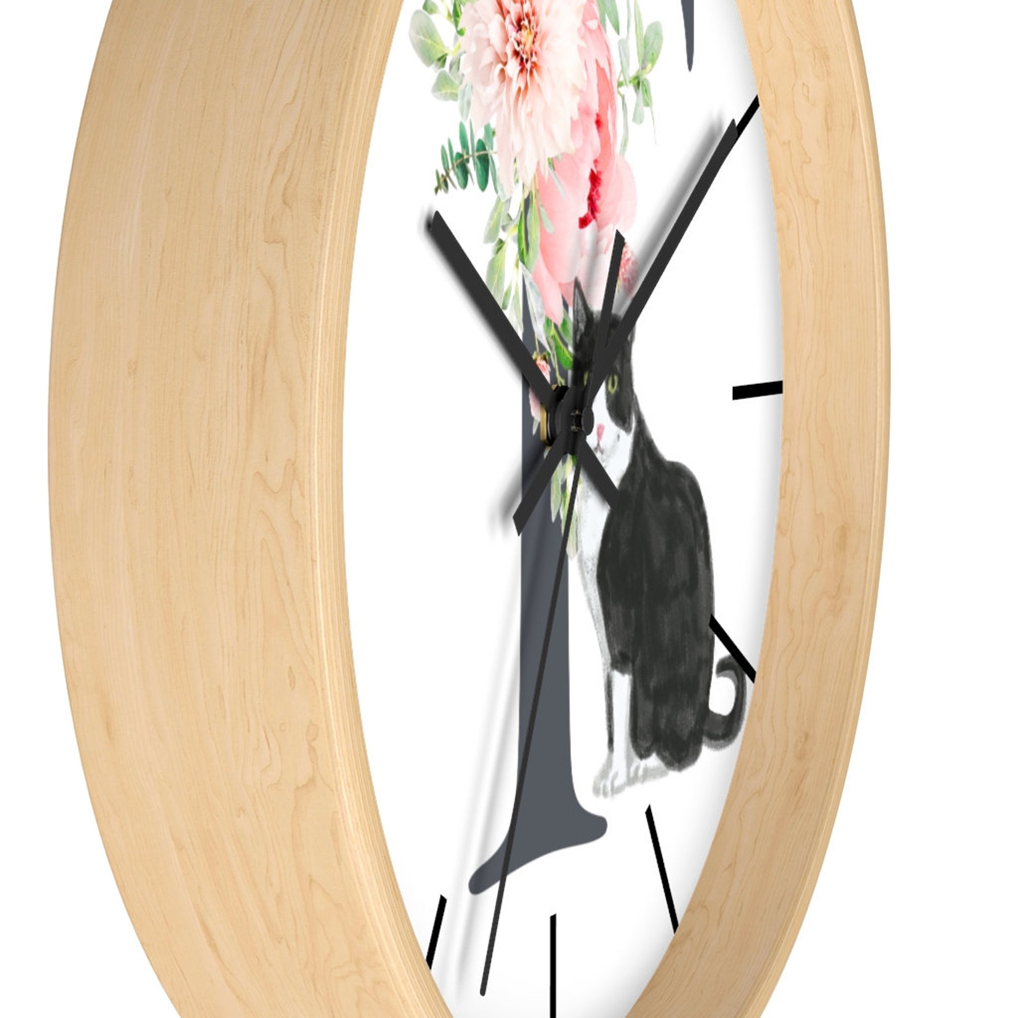 Black and White Tuxedo Cat Alphabet Wall clock