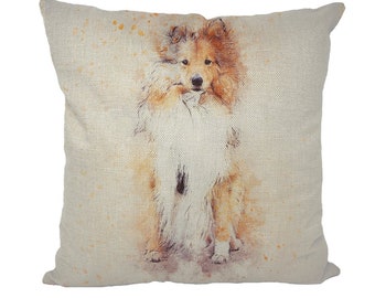 Sheltie Watercolor Throw Pillow Cover