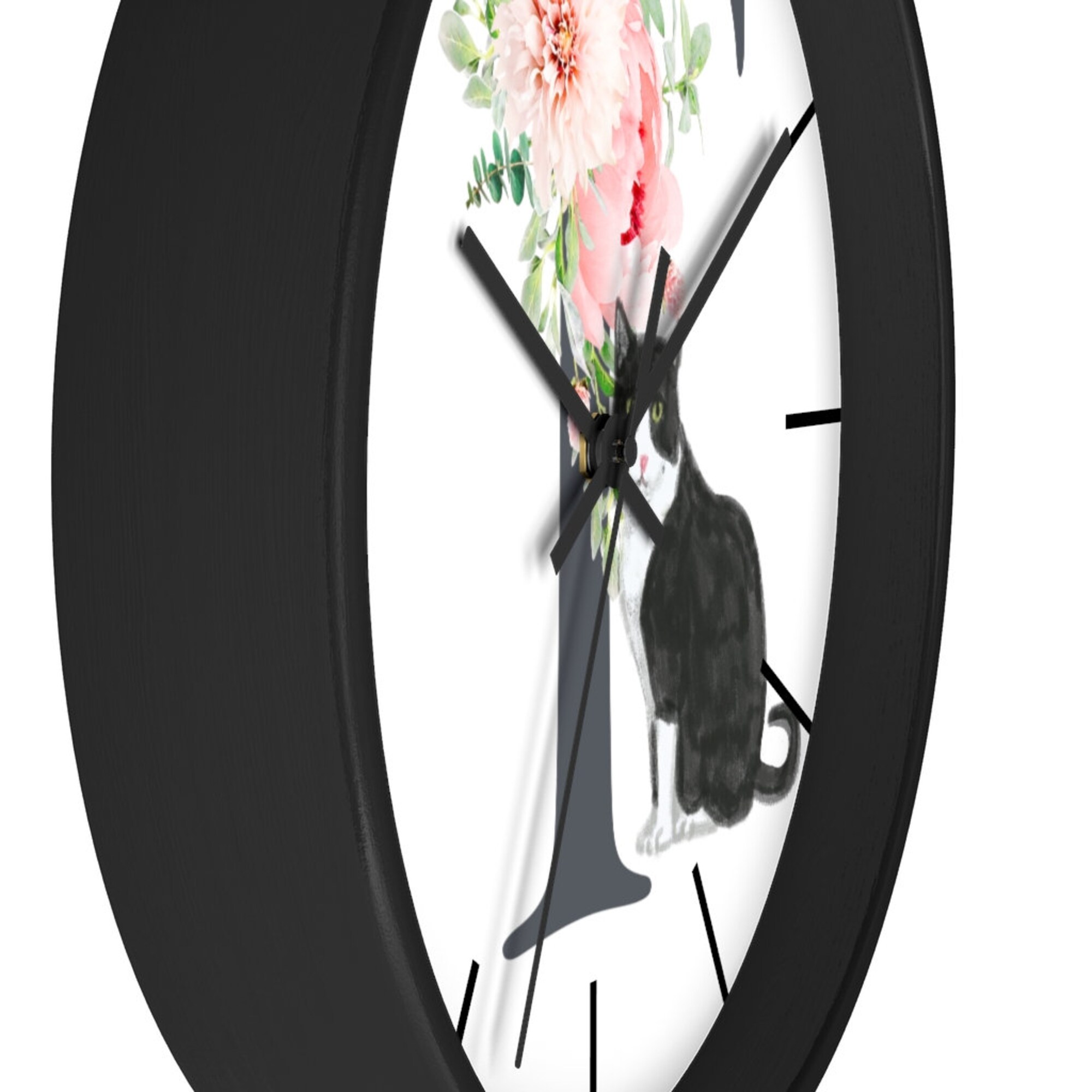 Black and White Tuxedo Cat Alphabet Wall clock