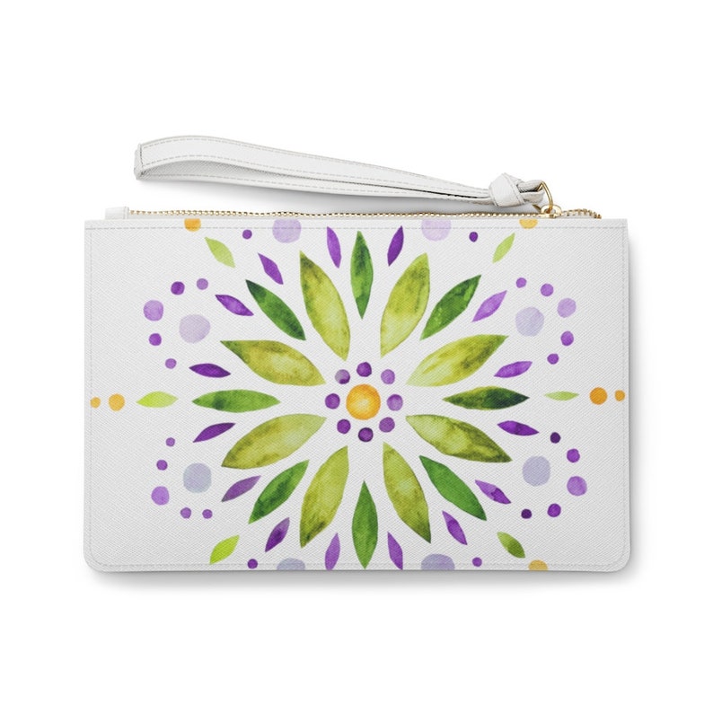 Green and Blue Multi Mandalas Clutch Bag Purse Zipper Fastening