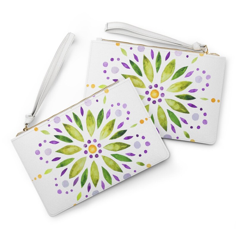 Green and Blue Multi Mandalas Clutch Bag Purse Zipper Fastening