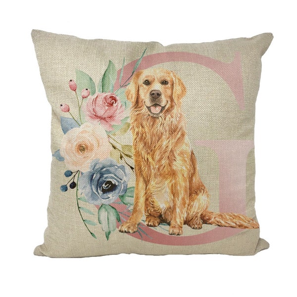 Cottage Rose Alphabet Golden Retriever Throw Pillow Cover