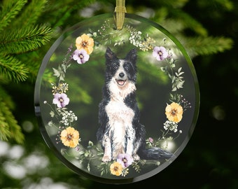 Spring Border Collie Glass Ornament Sun Catcher