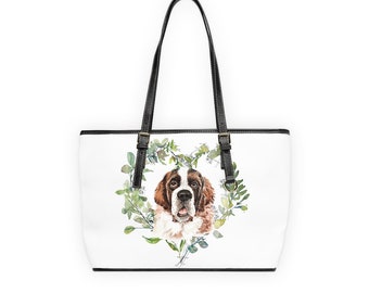 Saint Bernard Dog Fashion Studded Tote Bag For Women PU Leather Rivet Shoulder Bag Crossbody Purse Saint Bernard Dog Fashion Studded Tote Bag For Women PU Leather Rivet Shoulder Bag Crossbody Purse